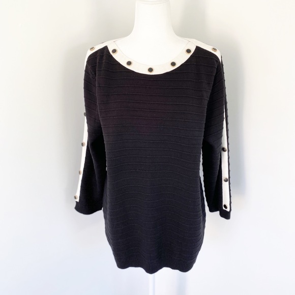 Chico's 3/4 Black Knit Sweater with Button Accent - Picture 2 of 7